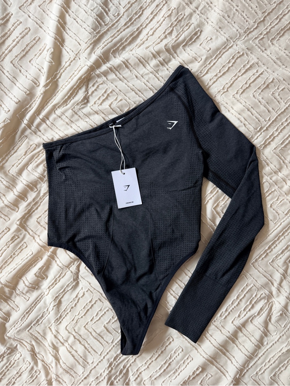 Gymshark Black One-Shoulder Long Sleeve Bodysuit (New with Tag)